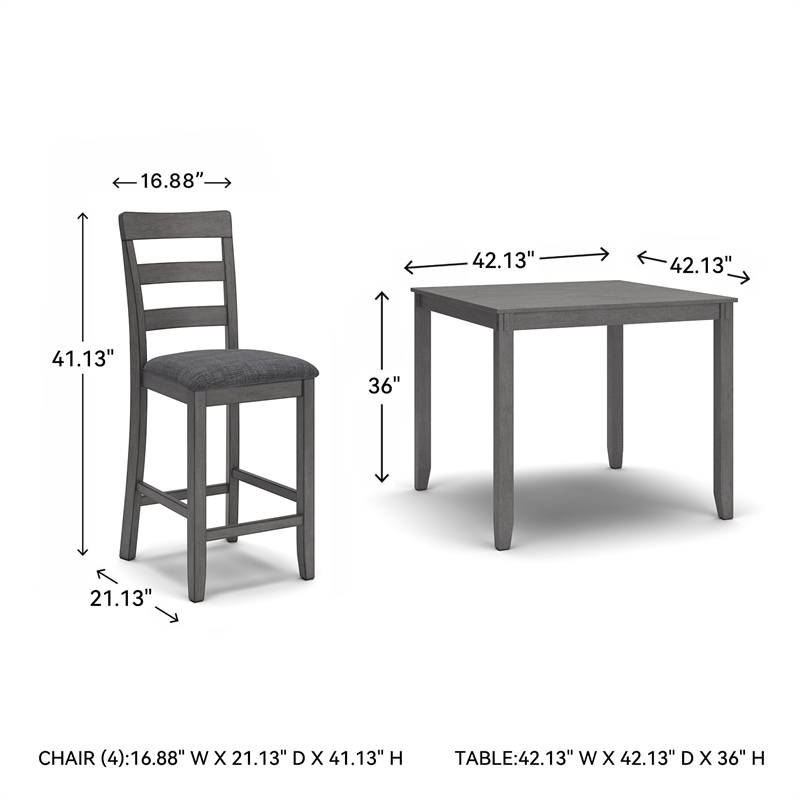 Bowery Hill Transitional 5 Piece Square Dining Table Set in Gray