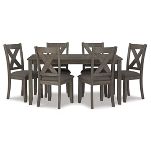 Bowery Hill Traditional Gray Dining Table and Chairs - Set of 7