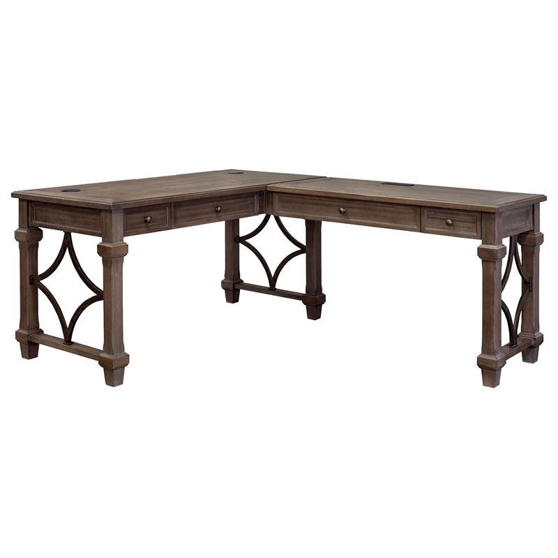 Bowery Hill Wood Open L-Desk & Return Writing Table Office Desk in Gray