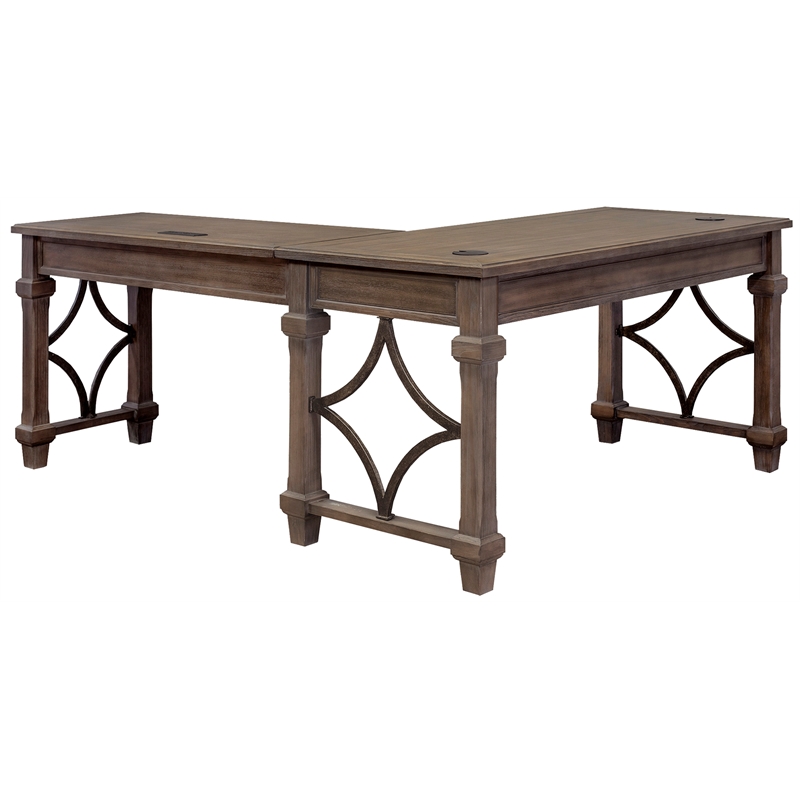 Bowery Hill Wood Open L-Desk & Return Writing Table Office Desk in Gray