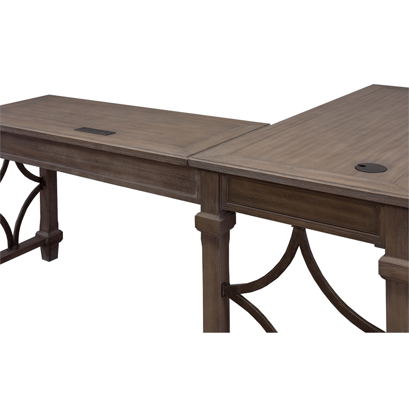 Bowery Hill Wood Open L-Desk & Return Writing Table Office Desk in Gray