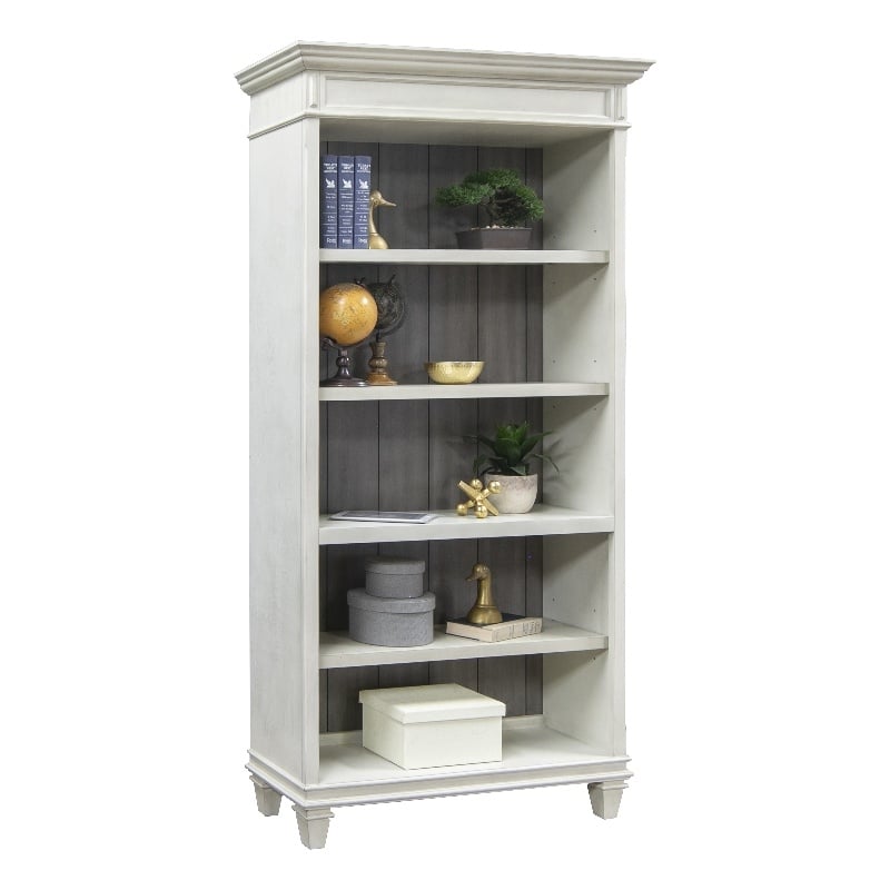 Bowery Hill Open Wood Bookcase Storage Cabinet Office Shelves in White