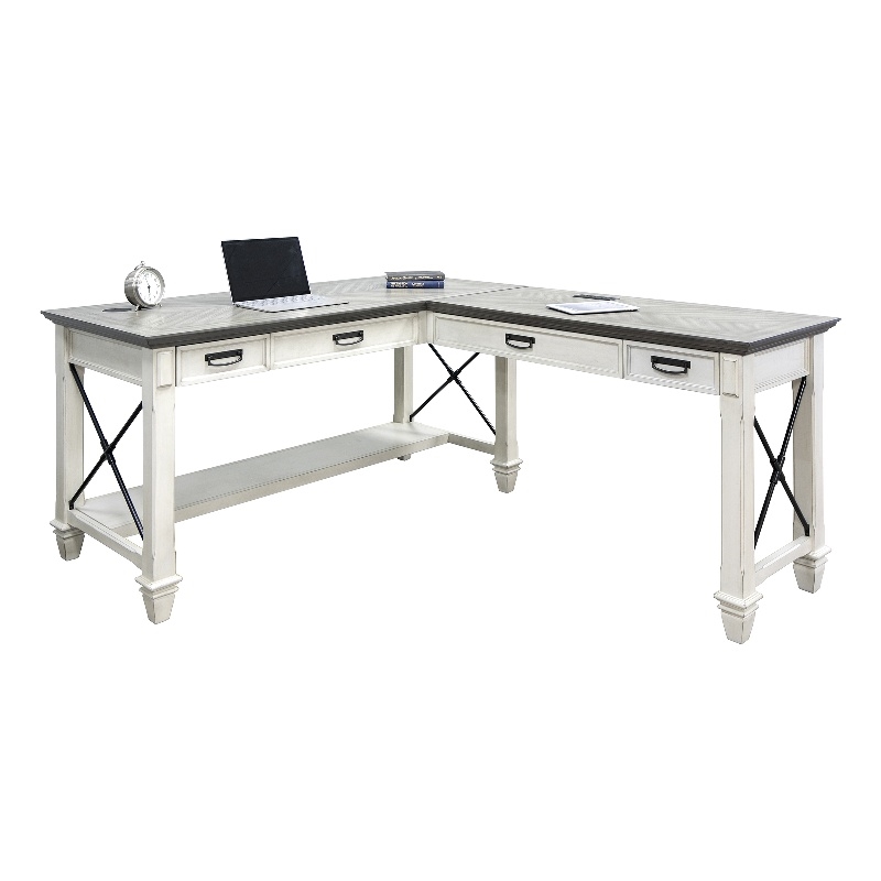 Bowery Hill Contemporary Wood L-Shaped Desk in Weathered in White
