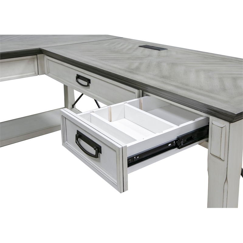 Bowery Hill Contemporary Wood L-Shaped Desk in Weathered in White
