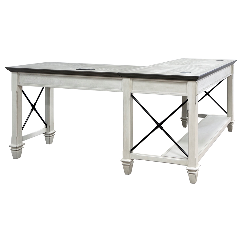 Bowery Hill Contemporary Wood L-Shaped Desk in Weathered in White