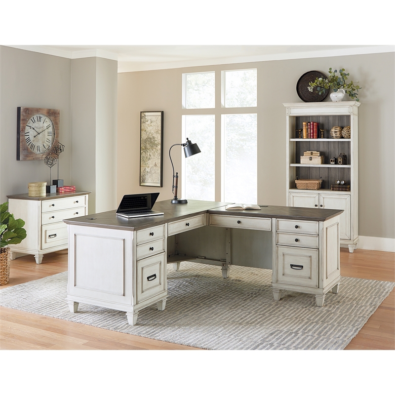 Bowery Hill Wood L-Desk and Return Writing Table and return Office Desk in White