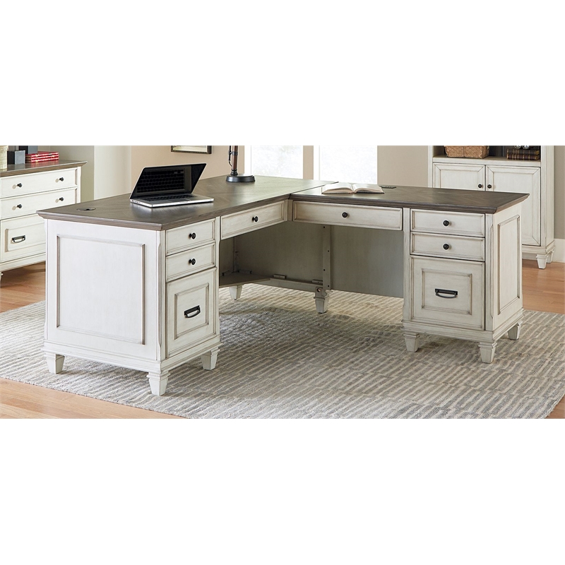 Bowery Hill Wood L-Desk and Return Writing Table and return Office Desk in White