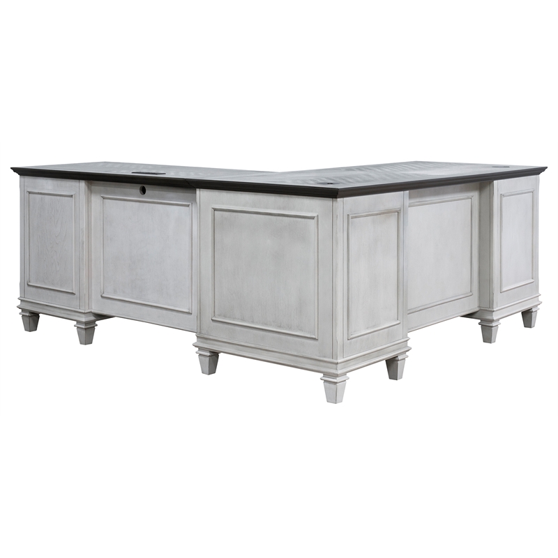 Bowery Hill Wood L-Desk and Return Writing Table and return Office Desk in White