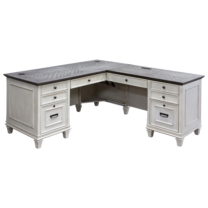 Bowery Hill Wood L-Desk and Return Writing Table and return Office Desk in White