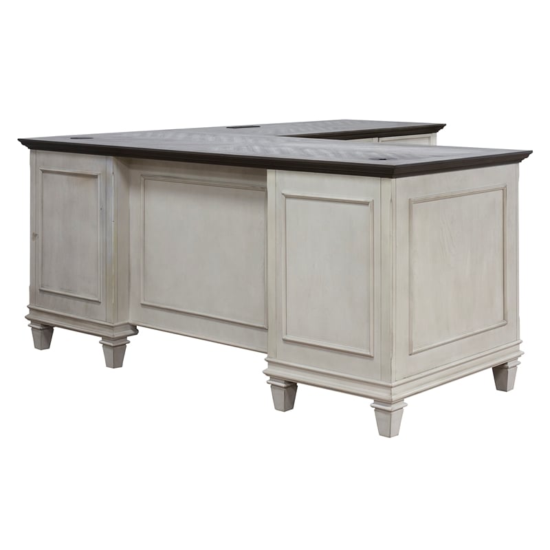 Bowery Hill Wood L-Desk and Return Writing Table and return Office Desk in White
