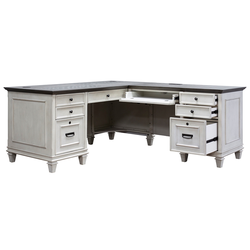 Bowery Hill Wood L-Desk and Return Writing Table and return Office Desk in White