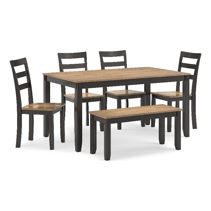 Bowery Hill Contemporary Natural & Brown Dining Table Set - Set of 6
