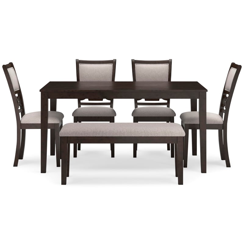 Bowery Hill Contemporary Brown Dining Table and 4 Chairs and Bench - Set of 6