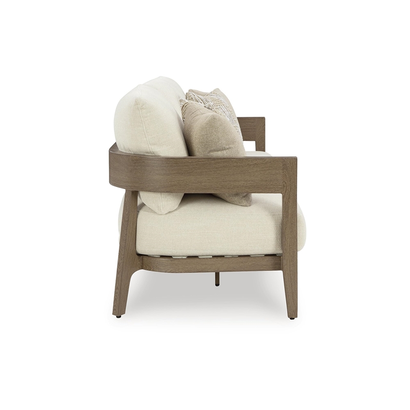 Bowery Hill Contemporary Outdoor Sofa in Dark Brown & White Finish
