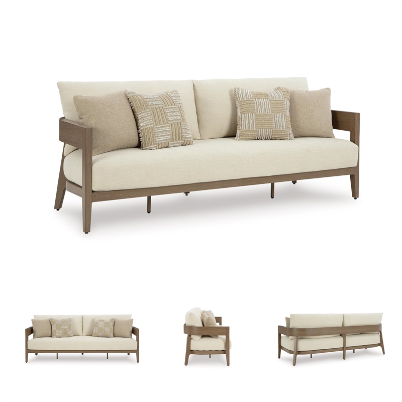 Bowery Hill Contemporary Outdoor Sofa in Dark Brown & White Finish