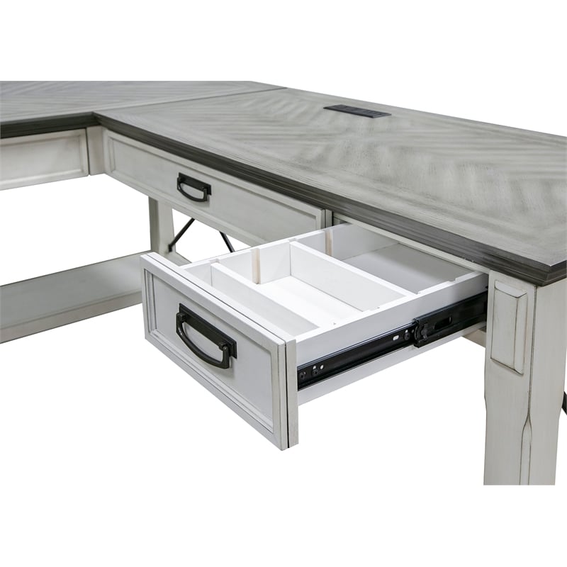 Bowery Hill Set of 3 L-Shaped Desk & Open Bookcase & File Cabinet in White