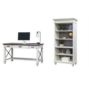 Bowery Hill Set of 2 60&quotW Writing Desk and Open Bookcase in White