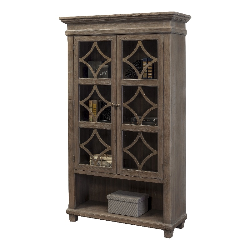 Bowery Hill 2Pc Set L-Desk & Return Writing Office Desk & Glass Display Bookcase