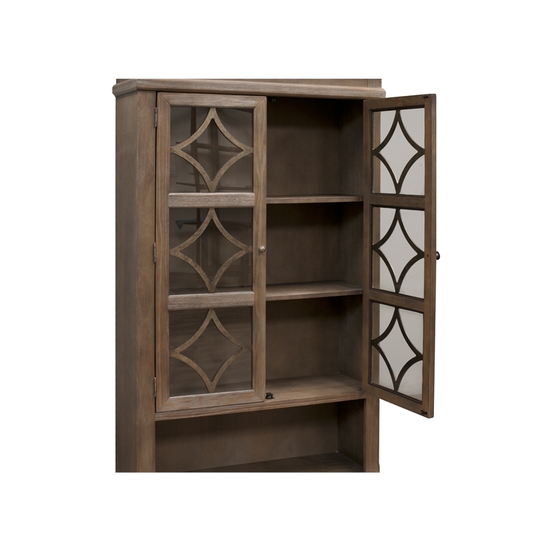 Bowery Hill 2Pc Set L-Desk & Return Writing Office Desk & Glass Display Bookcase
