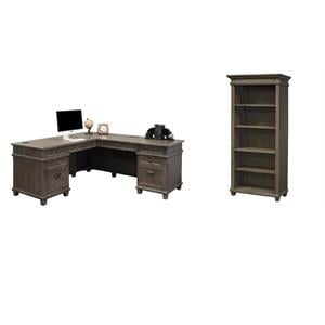 Bowery Hill Set of 2 L-Desk & Return Writing Table Office Desk and Open Bookcase