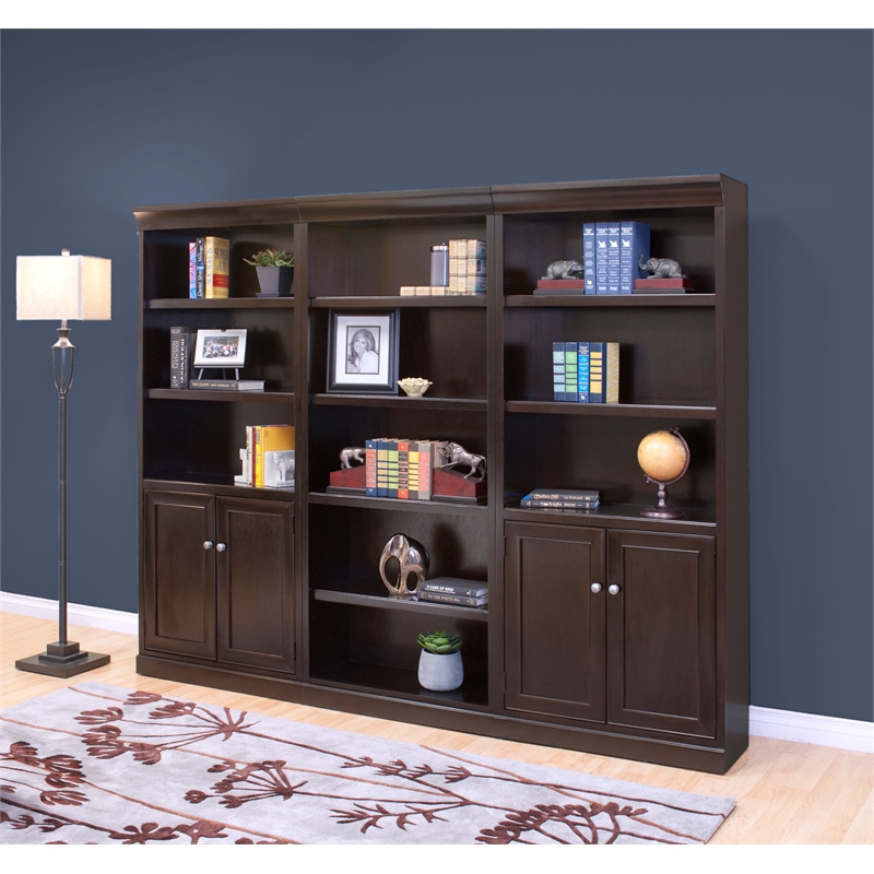 Bowery Hill Set of 2 Office Storage Cabinet Bookcases With Doors in Brown
