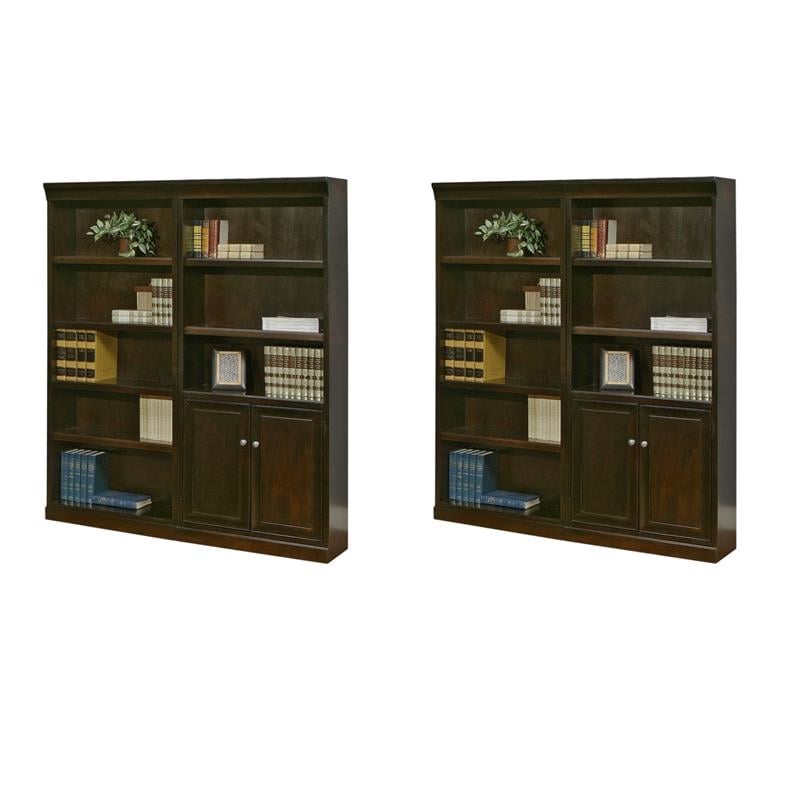 Bowery Hill Set of 2 Office Storage Cabinet Bookcases With Doors in Brown