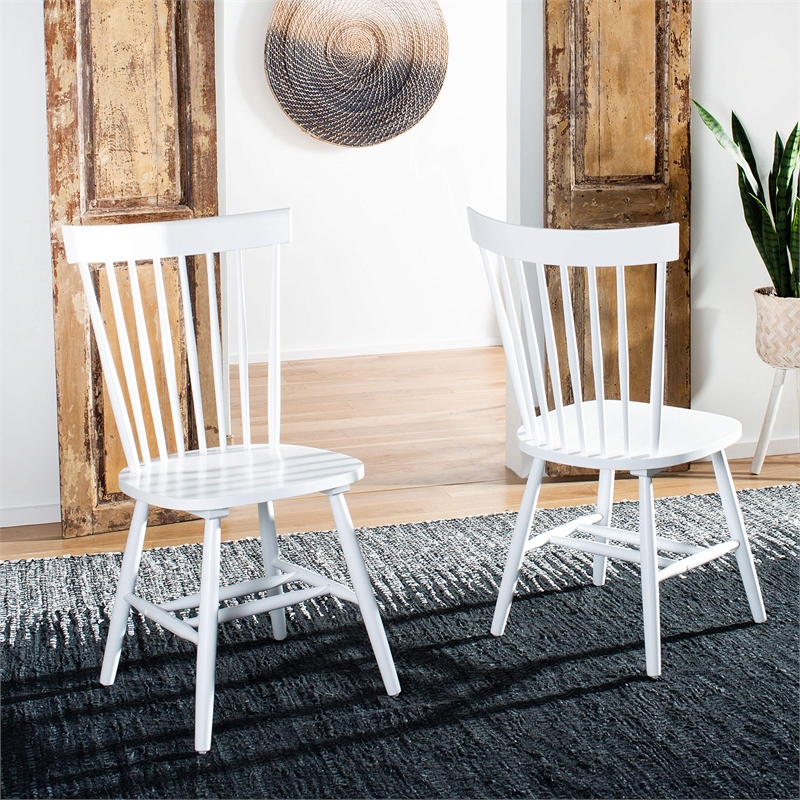 Bowery Hill Contemporary Oak Dining Chair in White (Set Of 2)