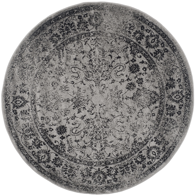 Bowery Hill Oriental Polypropylene Gray Finish Area Rug - Round 4'