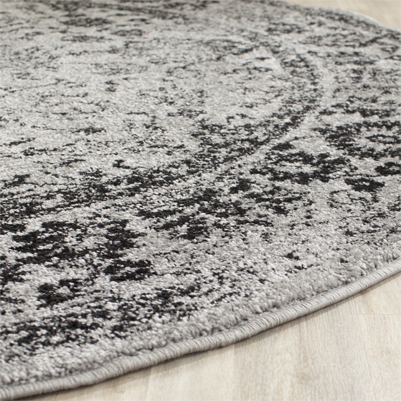 Bowery Hill Oriental Polypropylene Gray Finish Area Rug - Round 4'