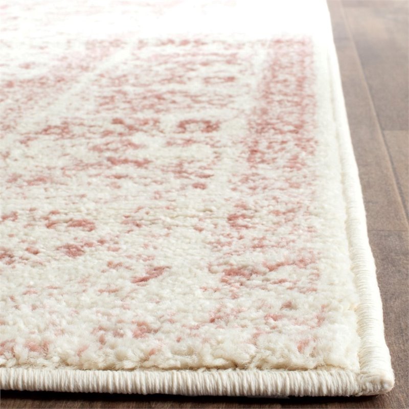 Bowery Hill Contemporary 4' X 6' Power Loomed Rug in Ivory and Rose