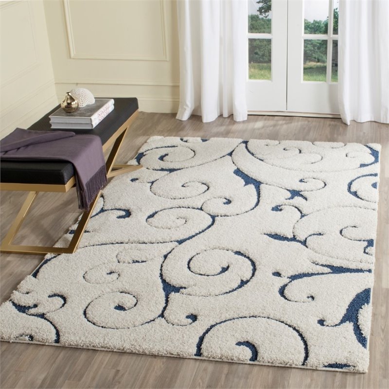 Bowery Hill Contemporary 8' X 10' Power Loomed Rug in Cream and Blue