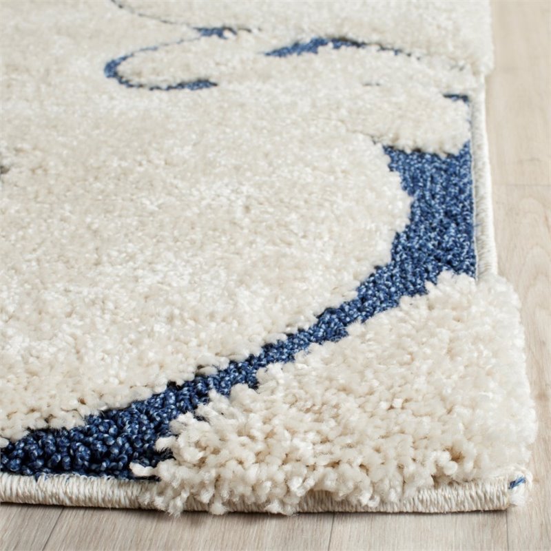 Bowery Hill Contemporary 8' X 10' Power Loomed Rug in Cream and Blue