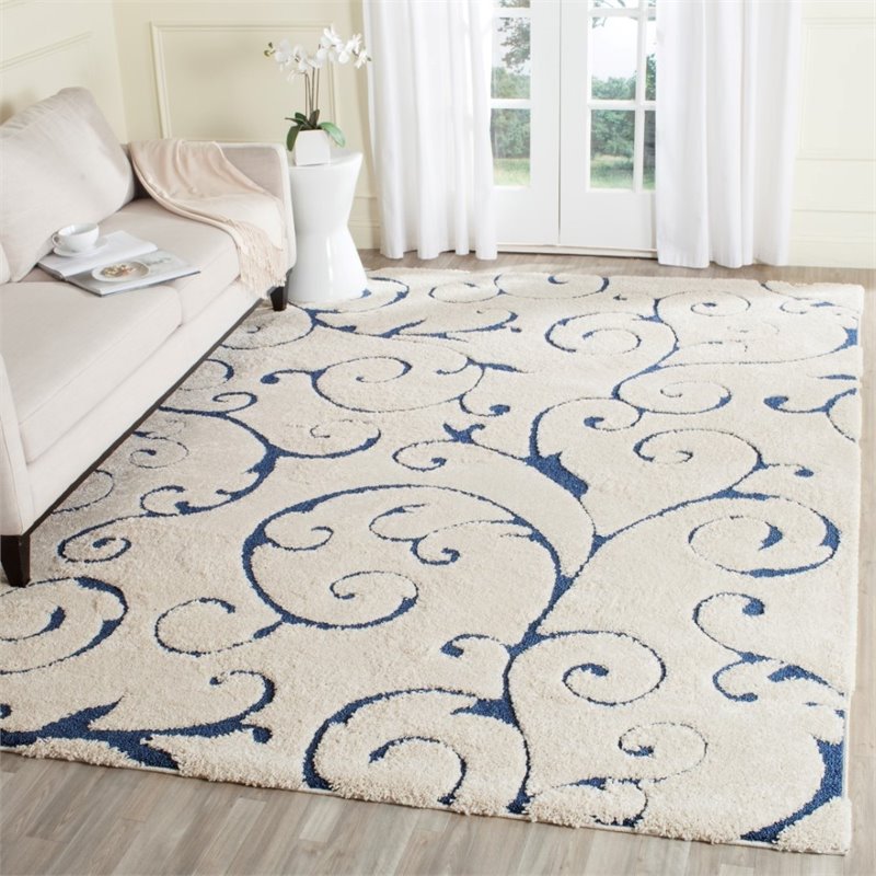Bowery Hill Contemporary 8' X 10' Power Loomed Rug in Cream and Blue