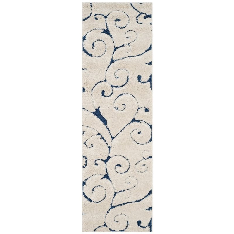 Bowery Hill Contemporary 8' X 10' Power Loomed Rug in Cream and Blue