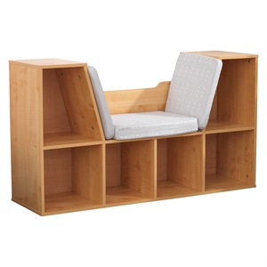 Bowery Hill Contemporary 6 Cubby Bookcase with Reading Nook in Natural