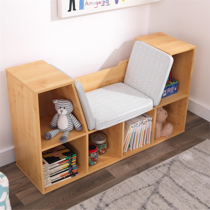 Bowery Hill Contemporary 6 Cubby Bookcase with Reading Nook in Natural