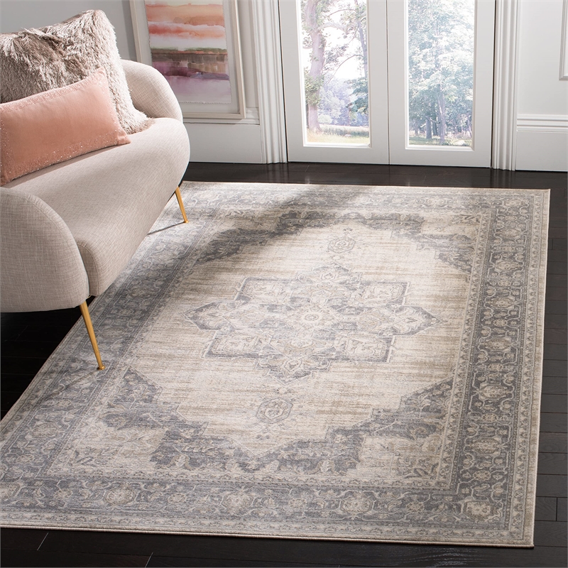 Bowery Hill Contemporary Fabric 6' x 9' Rug in Cream and Gray