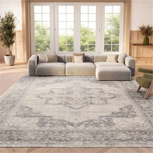 Bowery Hill Contemporary Fabric 8' x 10' Rug in Cream and Gray