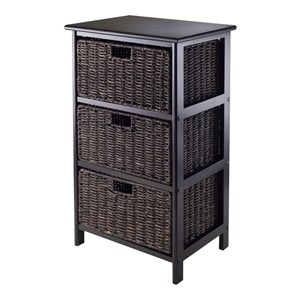 Bowery Hill Transitional Solid Wood Storage Rack w/ 3 Foldable Baskets - Black