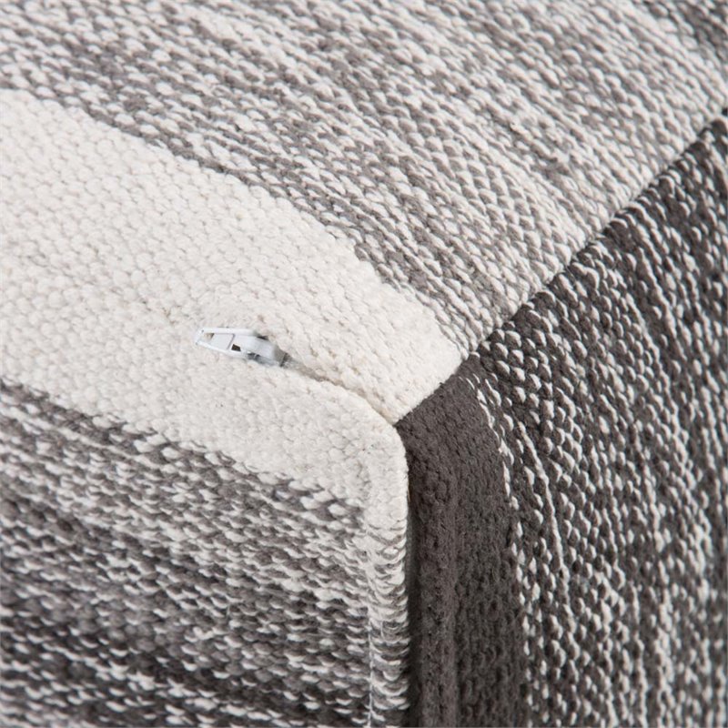 Bowery Hill Contemporary Boho Cube Pouf in Patterned Gray Melange Cotton
