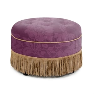Bowery Hill 24&quot Round Accent Ottoman Purple Floral Sateen Jacquard w/ Gold Trim