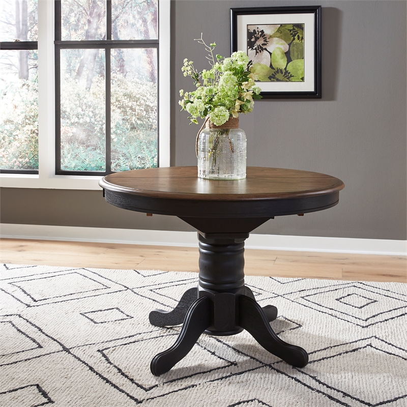Bowery Hill Solid Wood Black Pedestal Table Oval Butterfly Leaf Unassembled