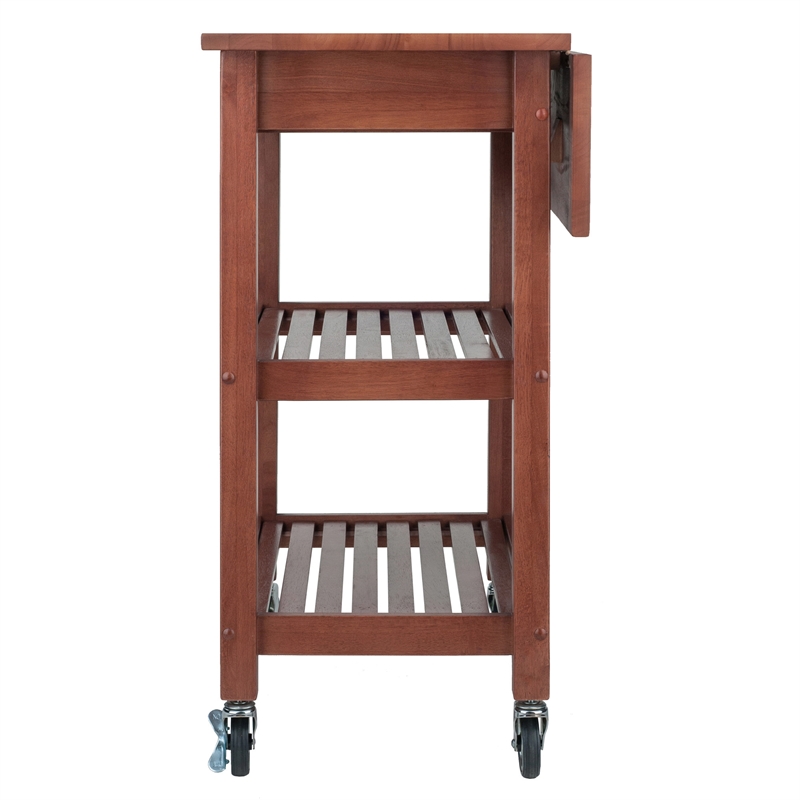 Bowery Hill Solid Wood Walnut Kitchen Cart Rectangular Drop Leaf Extension 28.27