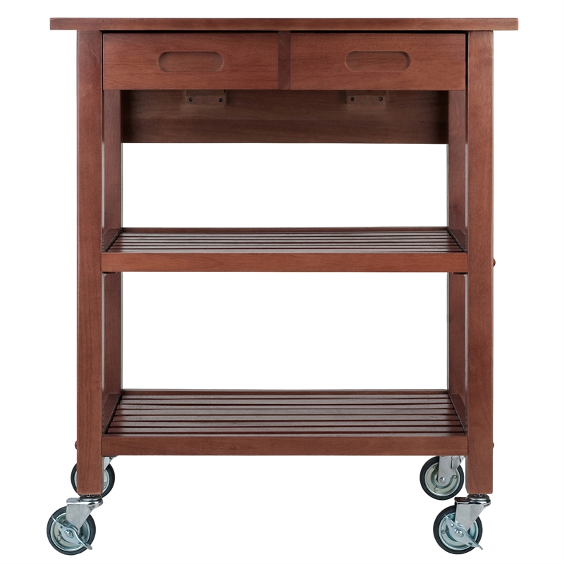 Bowery Hill Solid Wood Walnut Kitchen Cart Rectangular Drop Leaf Extension 28.27
