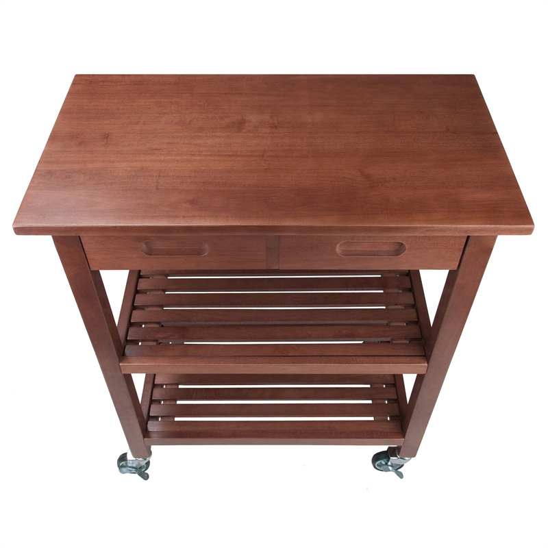 Bowery Hill Solid Wood Walnut Kitchen Cart Rectangular Drop Leaf Extension 28.27