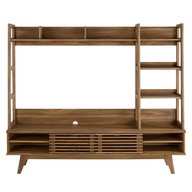 Bowery Hill Particleboard MDF TV Stand Entertainment Center in Walnut Finish
