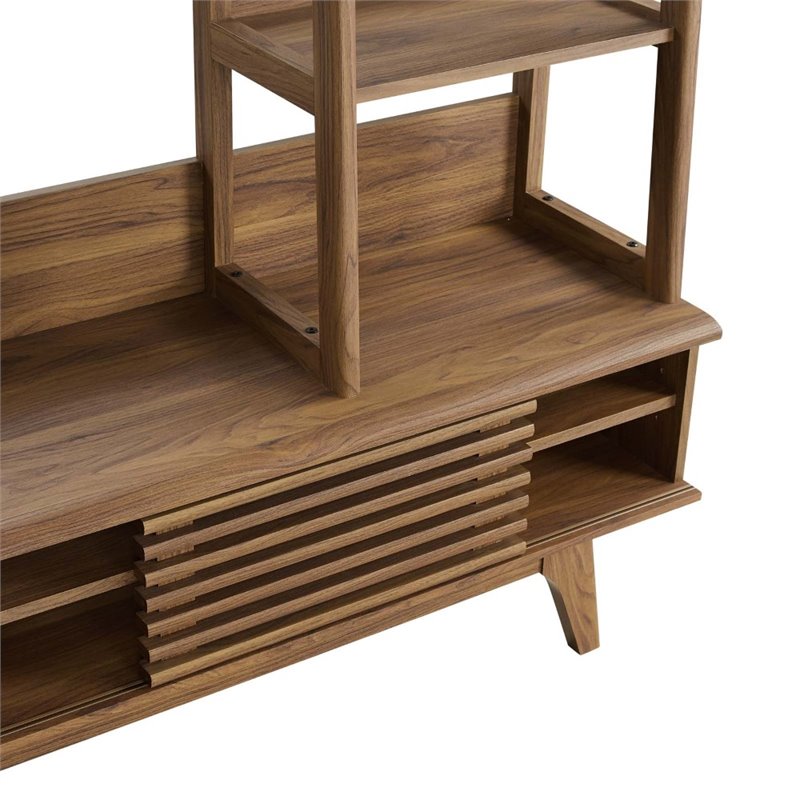 Bowery Hill Particleboard MDF TV Stand Entertainment Center in Walnut Finish