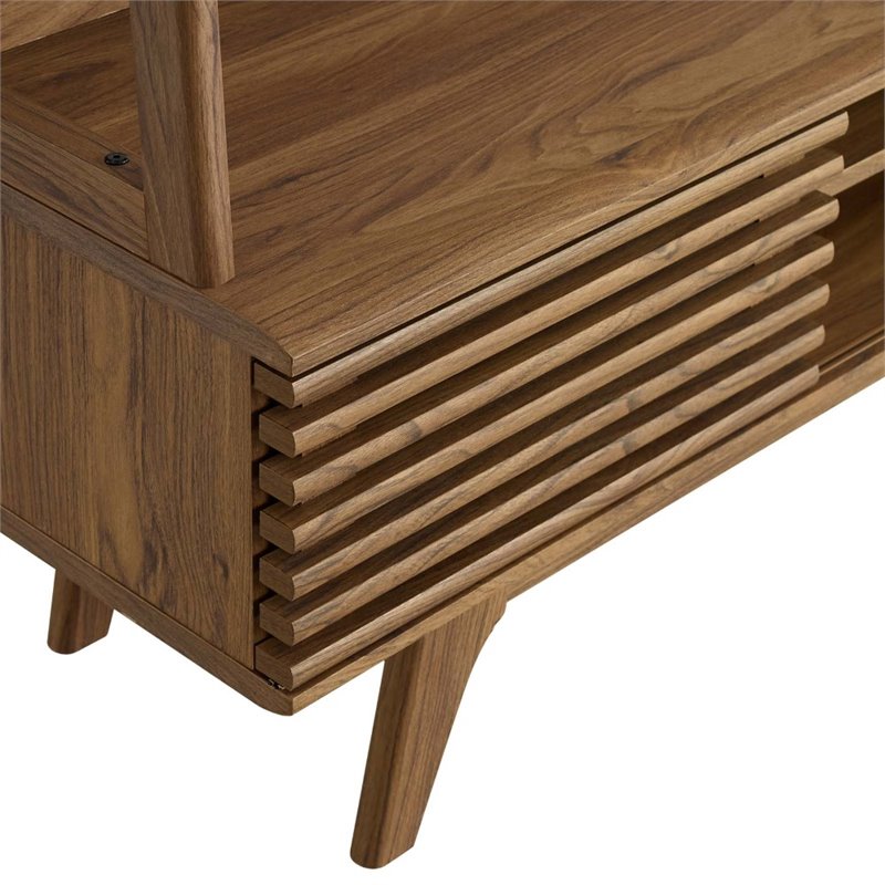 Bowery Hill Particleboard MDF TV Stand Entertainment Center in Walnut Finish