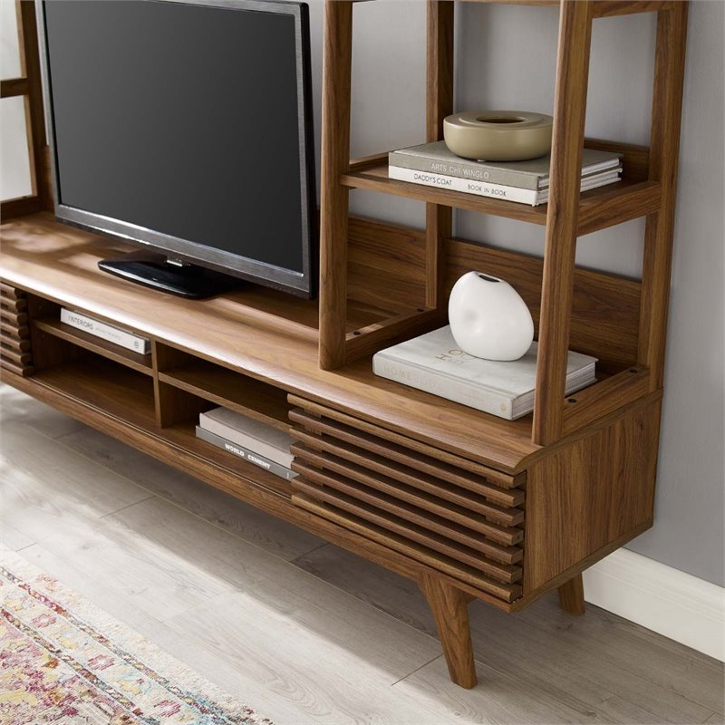 Bowery Hill Particleboard MDF TV Stand Entertainment Center in Walnut Finish
