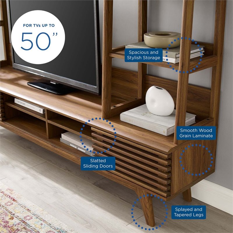 Bowery Hill Particleboard MDF TV Stand Entertainment Center in Walnut Finish